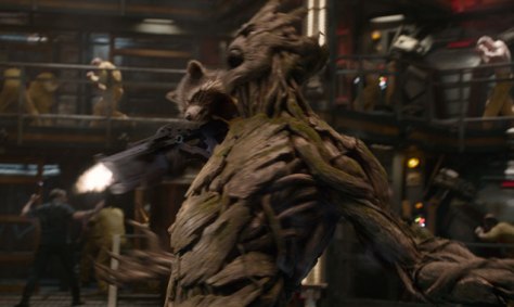 Rocket Raccoon, voiced by Bradley Cooper, and Groot, voiced by Vin Diesel