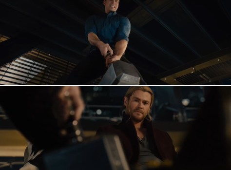 Captain America Lifting Thor's Hammer