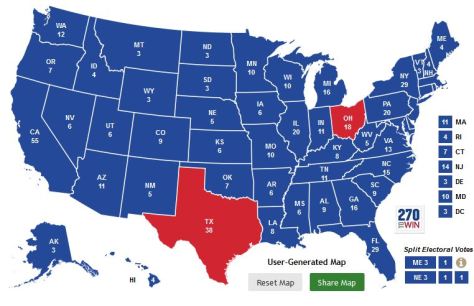Electoral map of the 2016 presidential election if John Kasich was the Republican nominee.